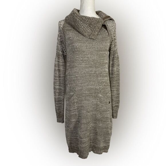 Prana Archer Sweater Dress Women’s S Brown Cowl Neck Long Sleeve Open Knit - Picture 1 of 12